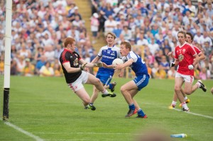 Barry Mc Ginn scores his second goal for Monaghan minors last Sunday in Clones