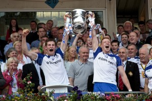 Brothers in arms, Darren and Kieran lift the Anglo Celt Cup high last Sunday in Clones