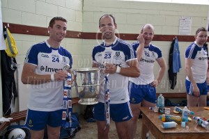 Tommy Freeman and Gavin Doogan with the Anglo Celt Cup in the dressing room last Sunday