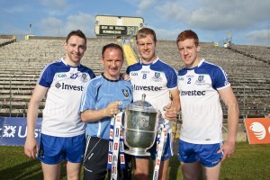 Owen Duffy, Finbarr Fitzpatrick, Owen Lennon and Kieran Duffy with the Anglo Celt Cup in St.Tiernach's Park, Clones last Sunday.
