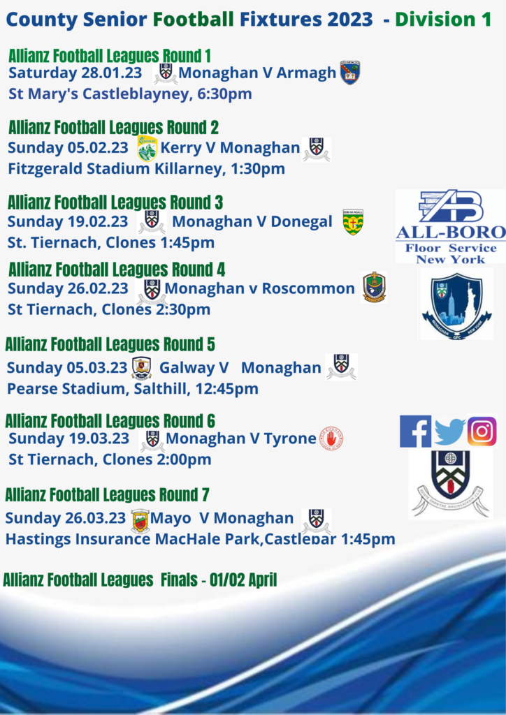 2023 Football & Hurling Allianz League Fixtures CLG Mhuineacháin